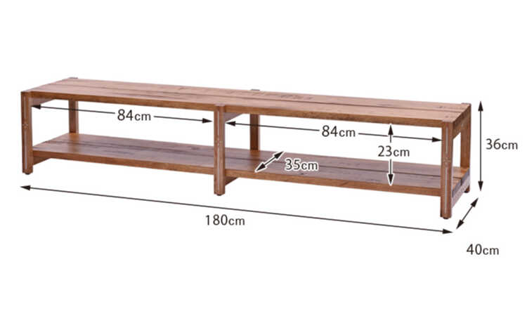 TB-2748 幅180cmリゾート風の天然木製テレビ台オープンラックのサイズ詳細画像