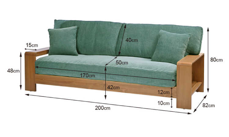 SF-4047 幅200cm天然木チーク無垢材の三人掛けソファーのサイズ詳細画像