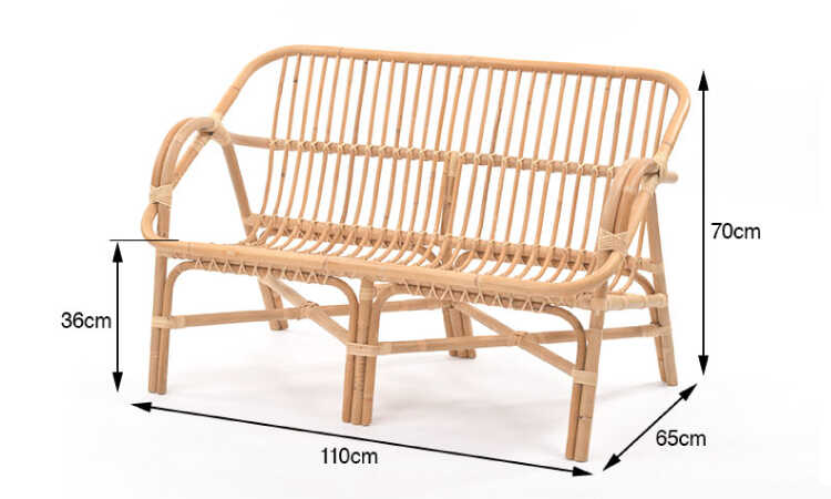 SF-4050 幅110cmラタン籐製二人掛けソファーのサイズ詳細画像