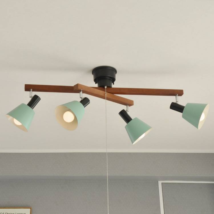 LT-4809 木製スポットライト4連シーリング｜グリーン色