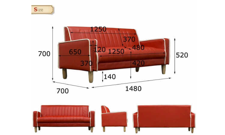 SF-4070 幅148cmレトロな2.5人掛けレザーソファーのサイズ詳細画像