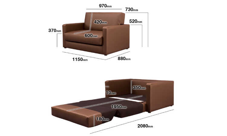 SF-4081 幅115cm折りたたみ式ソファーベッドのサイズ詳細画像