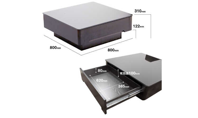 TA-2819 幅80cm正方形のブラックガラス製の高級ローテーブルのサイズ詳細画像