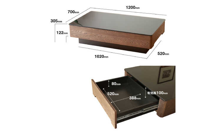 TA-2822 幅120cm大迫力の大きいサイズの高級ローテーブルのサイズ詳細画像