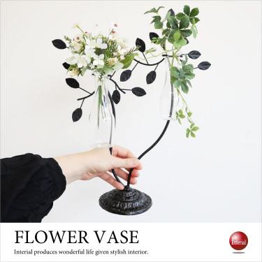 造花付き花瓶ポット(アイアン&ガラス)