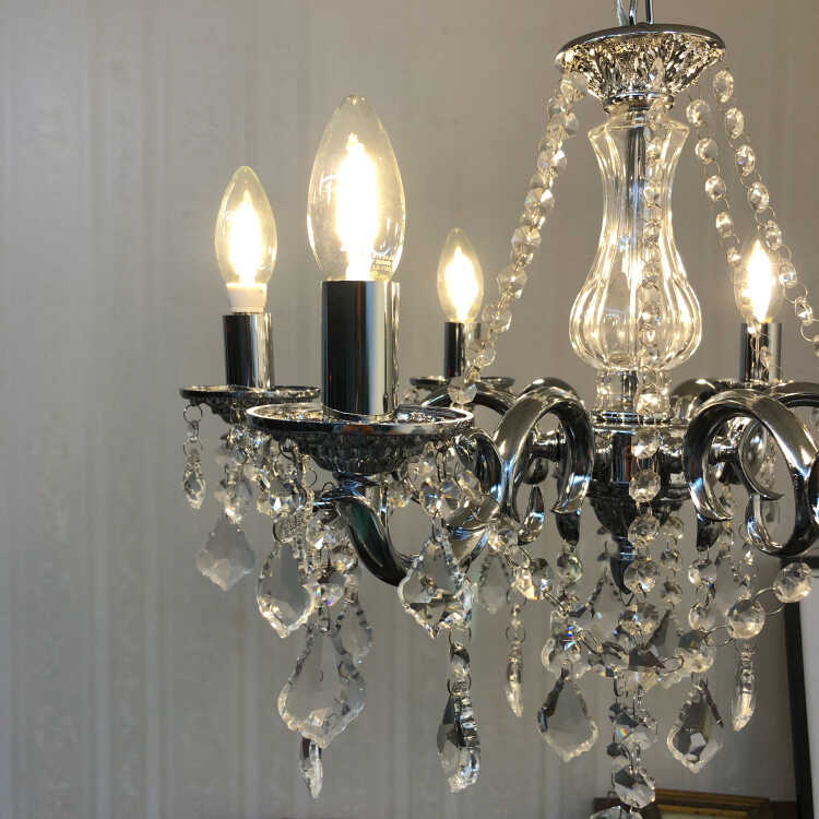 LT-4906 クールな雰囲気のシルバー6灯シャンデリア｜LED対応