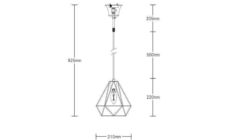 LT-4917 多角形ワイヤーシェードがお洒落な1灯ペンダントライトのサイズ詳細画像