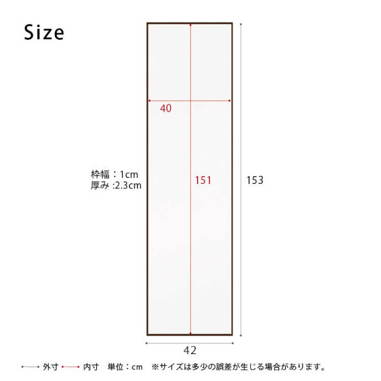 SM-1131 細枠でインテリア性の高い姿見鏡のサイズ詳細画像