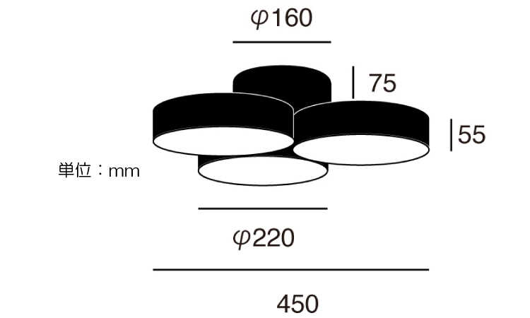 LT-4986 調光と調色ができるお洒落なLEDシーリングライトのサイズ詳細画像