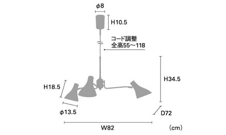 LT-5004 ヴィンテージ感がカッコイイ！3灯ペンダントライトのサイズ詳細画像