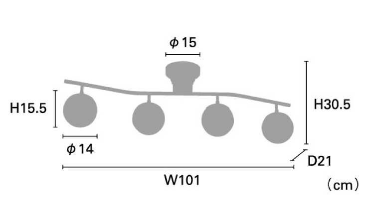 LT-5012 リビングにおすすめのカッコイイ4灯シーリングライトのサイズ詳細画像