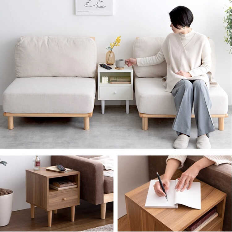 RA-3675 寝室ナイトテーブルやソファー横で活躍するミニチェスト白