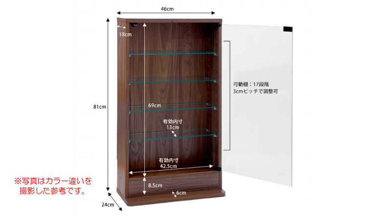 RA-3679 幅46cm奥行18cmの超薄型コレクションキャビネットのサイズ詳細画像