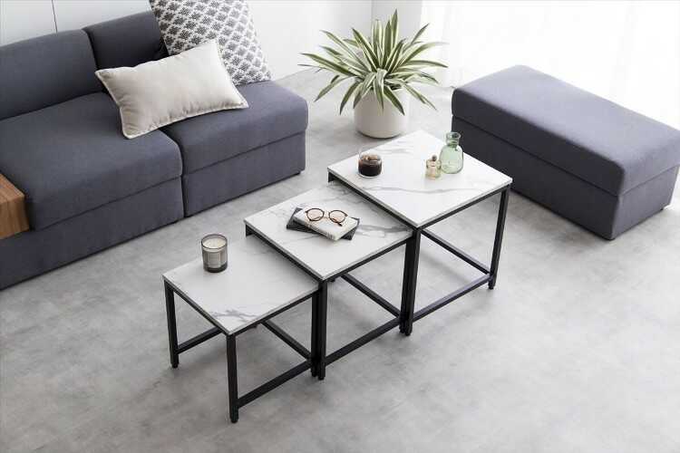 大理石調天板ネストテーブル 大小2個セット マーブルブラック [8231] オファー 大理石調天板ネストテーブル 大小2個セット マーブルブラック