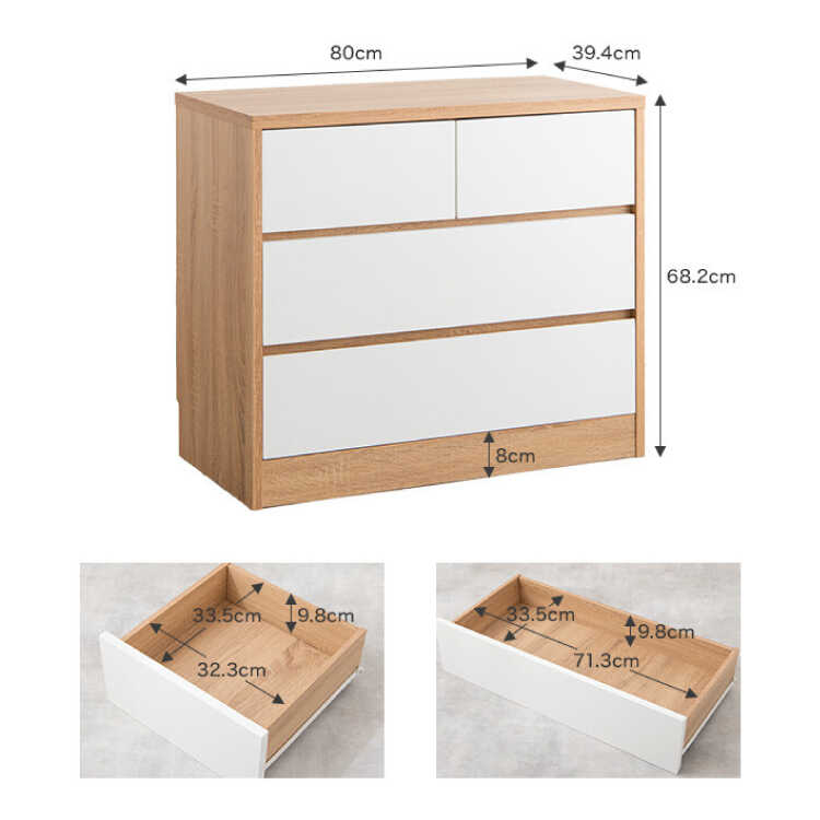 WR-1568 幅80cmシンプルでかわいい衣類ローチェストのサイズ詳細画像