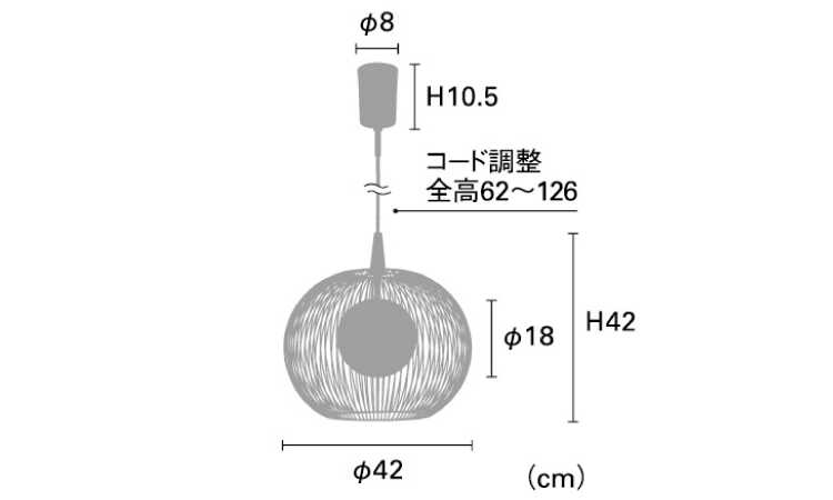 LT-5038 和モダンな黒いワイヤーフレームのペンダントライト1灯のサイズ詳細画像