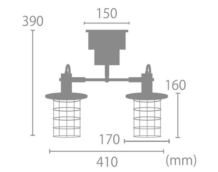LT-5073 ヴィンテージな2灯シーリングライトのサイズ詳細画像
