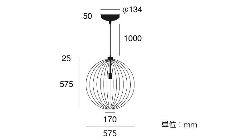 LT-5122 ワイヤーフレームの球体ペンダントライトのサイズ詳細画像