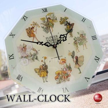 お花の妖精が超かわいいガラス製の壁掛け時計（グリーン・フェアリーデザイン）