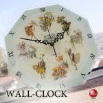 CL-2591 お花の妖精が超かわいいガラス製の壁掛け時計・グリーン