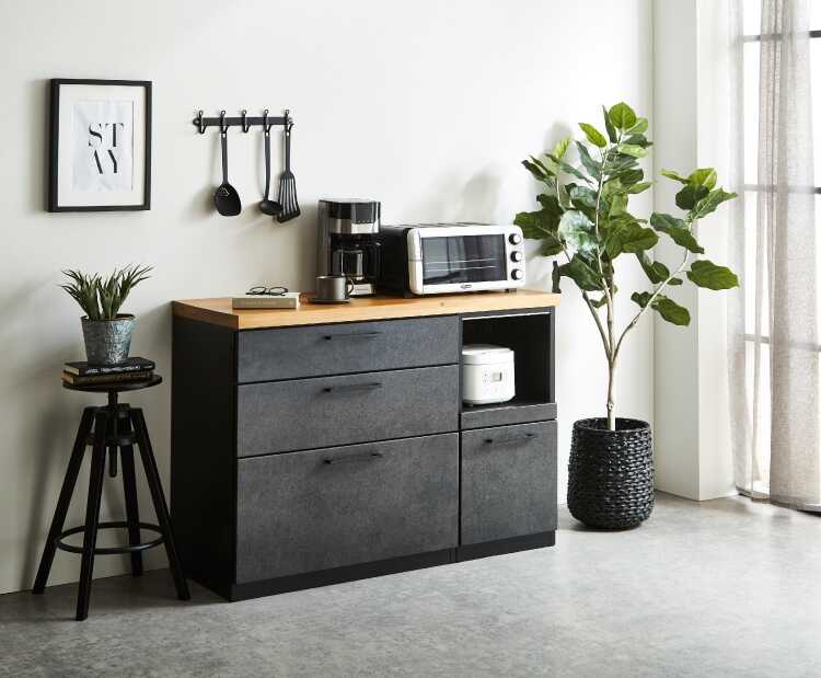 KI-2169 セラミック調＆オーク無垢材天板のキッチンカウンター