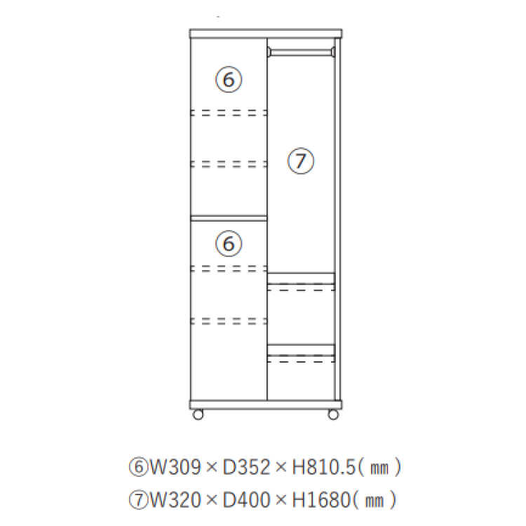 WR-1578 幅70cmミラー付きオープンハンガーラックのサイズ詳細画像