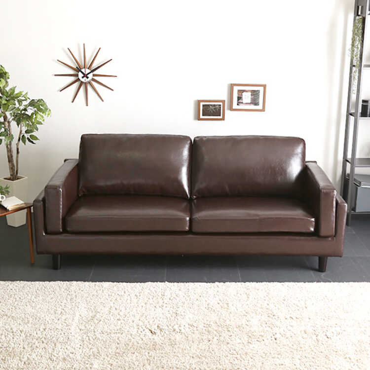 3人掛けヴィンテージソファ ダークブラウン PVC【組立品】 【公式通販】