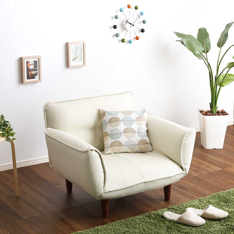 日本製 リクライニング カウチソファ 1人掛け PVCレザー アイボリー