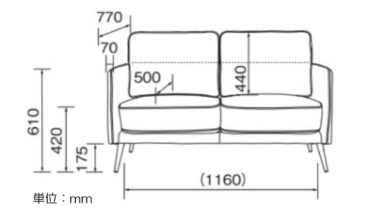 SF-4302 幅130cm汚れに強いヴィンテージ風高級ふたりがけソファーのサイズ詳細画像
