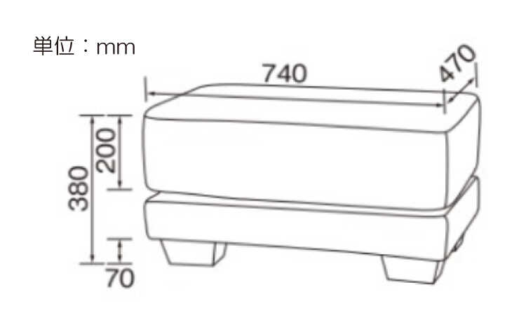 SF-4306 幅47×74cmハイグレードな布製オットマンのサイズ詳細画像