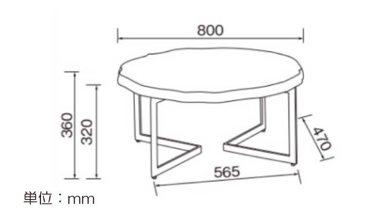 TA-2898 和室におすすめ銘木とスチールの和風ローテーブルのサイズ詳細画像