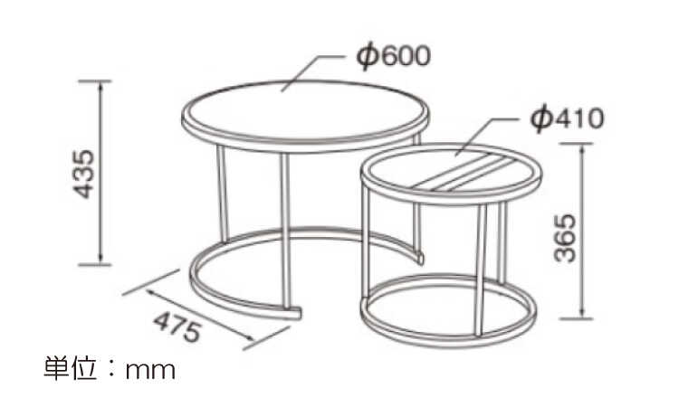 TA-2902 直径60cm大理石柄のスタイリッシュなツインローテーブルのサイズ詳細画像