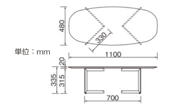 TA-2903 幅110cm大理石柄の楕円形ローテーブルのサイズ詳細画像