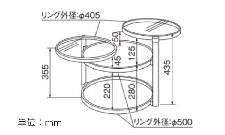 TA-2909 直径59～138cmインテリア性抜群のスタイリッシュなトリプルテーブルのサイズ詳細画像