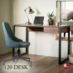 DE-2084 幅120cmウォールナット柄＆スチール製高級パソコンデスク