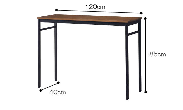 CT-1007 幅120cmシンプルな天然木製カウンターテーブルのサイズ詳細画像