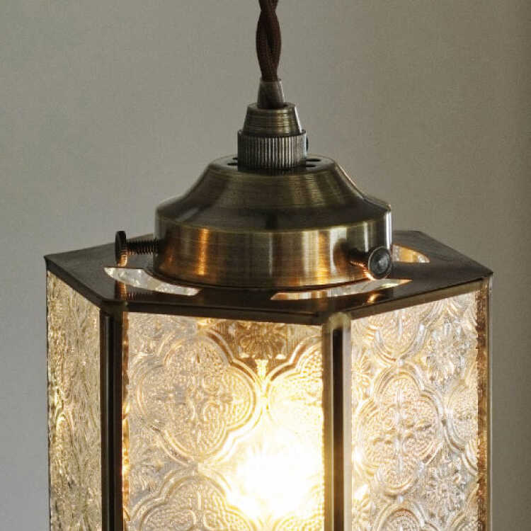 LT-5264 レトロな和風のガラス製ペンダントライト1灯・花柄模様