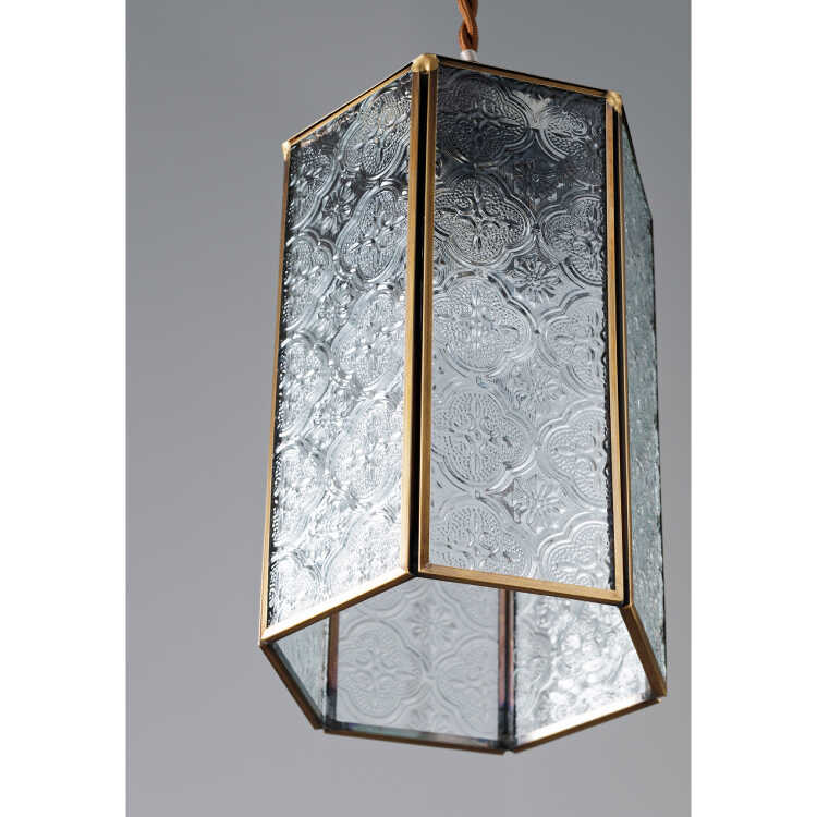 LT-5264 レトロな和風のガラス製ペンダントライト1灯・花柄模様