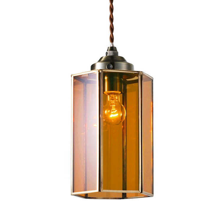 LT-5265 レトロな和風のガラス製ペンダントライト1灯・アンバー色