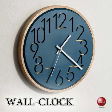 時間が見やすいナンバーデザインのウォールクロック（ネイビー色・音なし連続秒針）