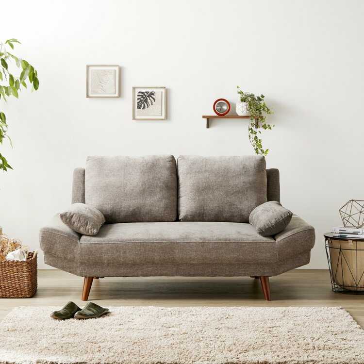 SF-4338 お昼寝できる座面が広いワイドソファー・クッション付・グレー