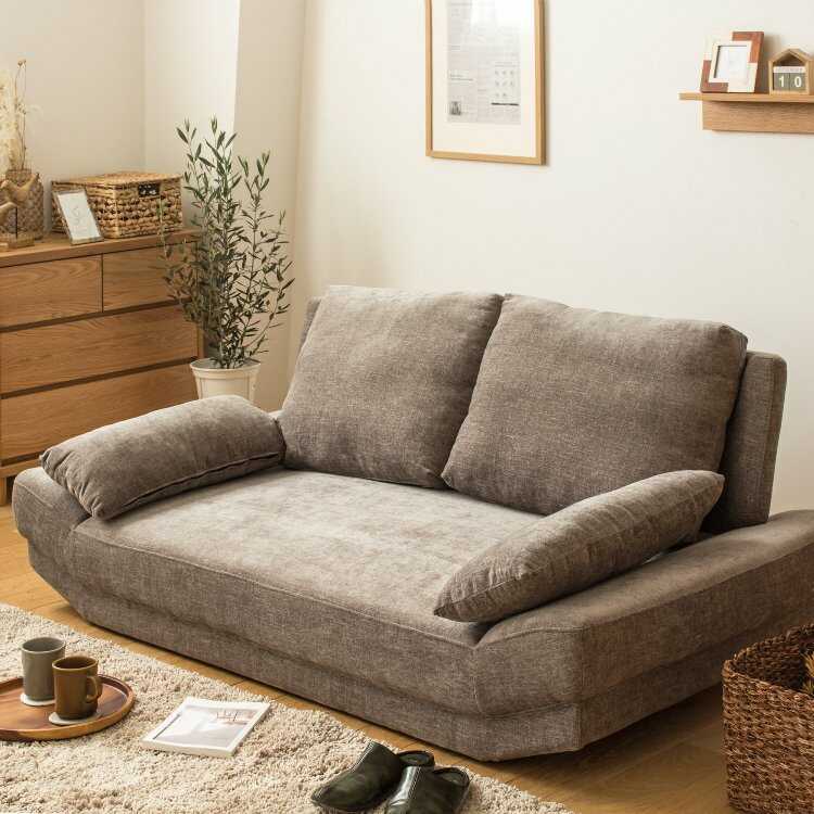 SF-4338 お昼寝できる座面が広いワイドソファー・クッション付・グレー