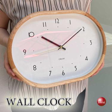 北欧ナチュラルな横オーバル型ウォールクロック（音なし連続秒針）