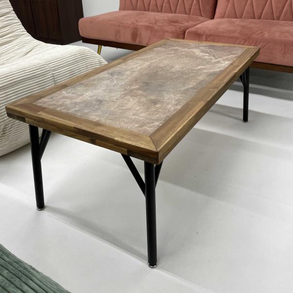 天然木アカシアの枠にメラミンをはめたローテーブル