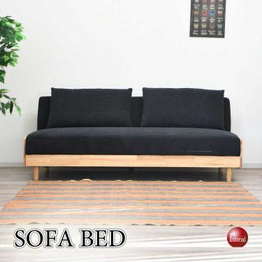 幅189cm・北欧風ファブリック製ソファーベッド（黒ブラック・クッション2個付き）