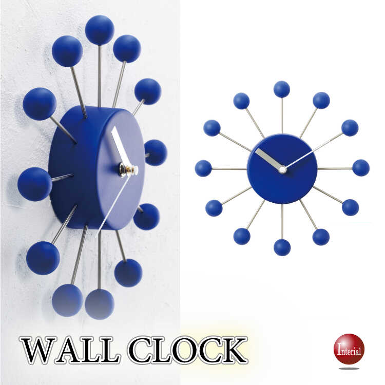 CL-2628ミッドセンチュリー風ボールデザイン壁掛け時計・青ブルー