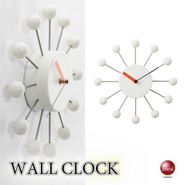 ミッドセンチュリー風ボールデザインウォールクロック(アイボリー・静かな連続秒針)