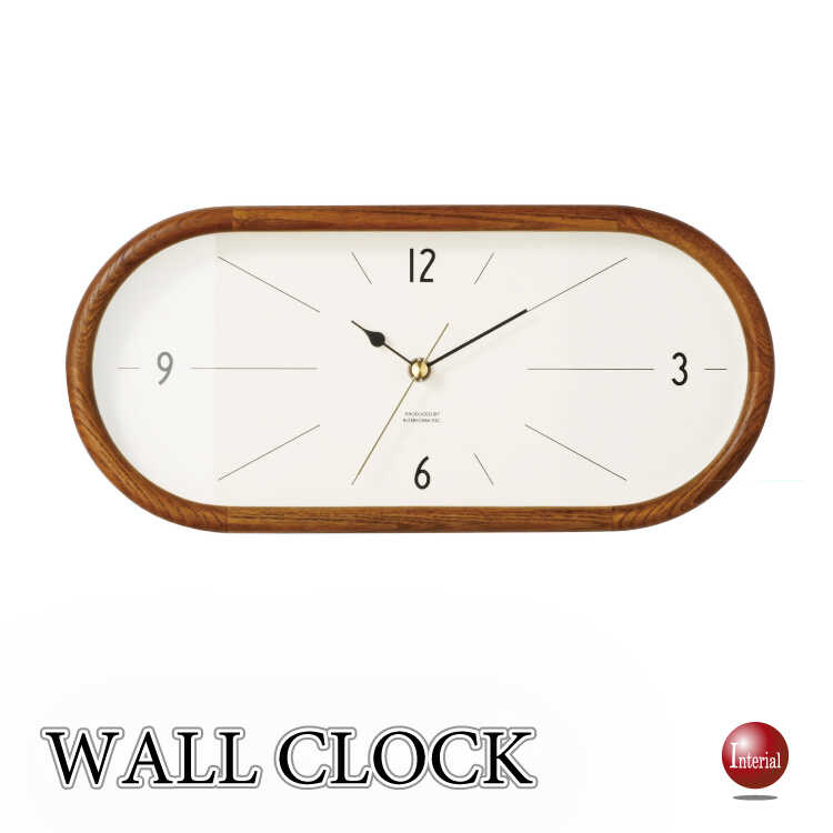 CL-2630横長フォルムの天然木製壁掛け時計・ブラウン・スイープ針