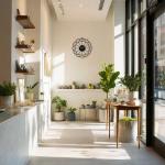 黒の幾何学模様モダンアート壁掛け時計の設置例