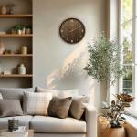 シンプルで見やすい木目ブラウン壁掛け時計の設置例